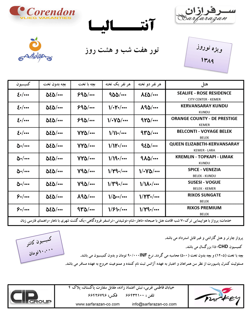 تور آنتاليا 7 شب (ويژه هتلهاي RIXOS)