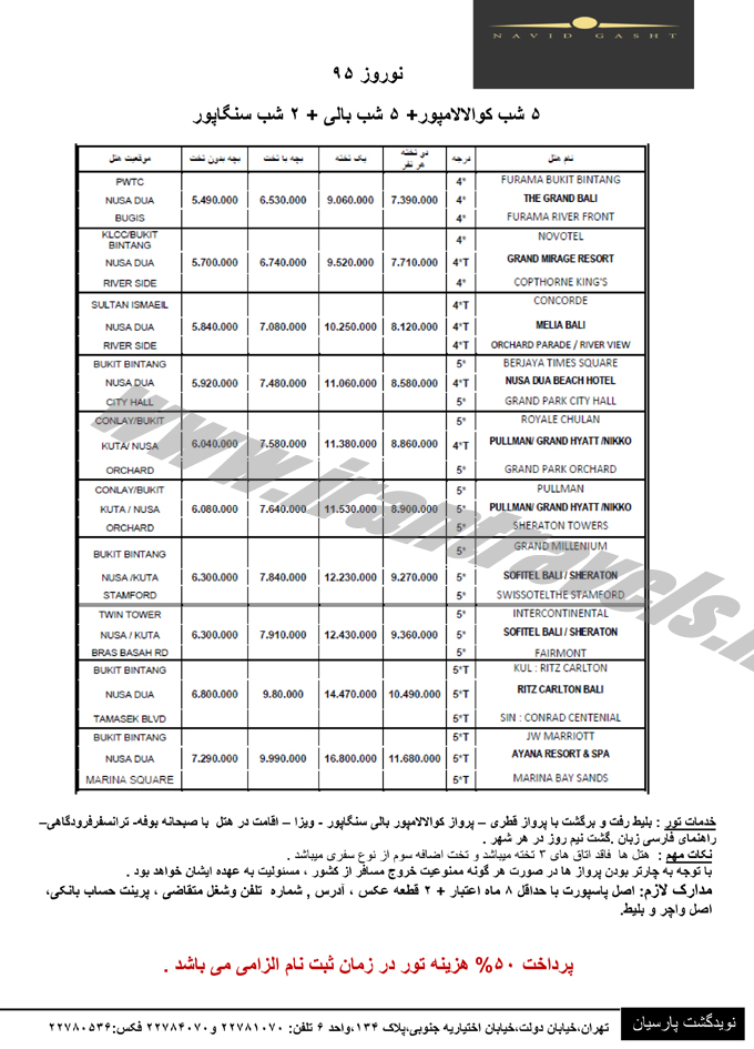 تور هاي مالزي / نوروزي 