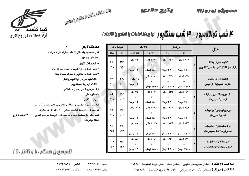 تورهاي مالزي اندونزي سنگاپور ويژه نوروز