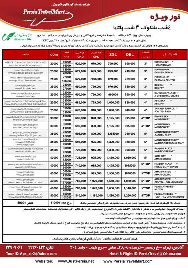 پکيج تورهاي تايلند