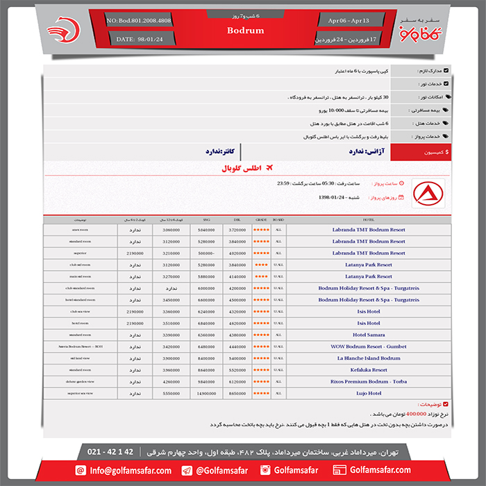 تور بدروم/ بهار 98