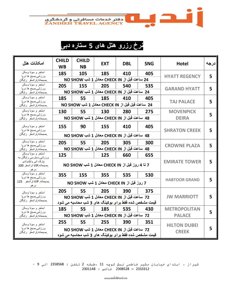 اصلاحيه كاهش نرخ هتلهاي دبي