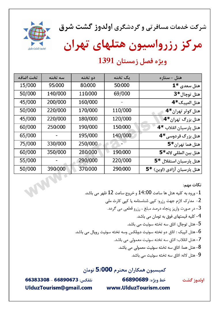 مرکز رزرواسيون هتل هاي داخلي کشور