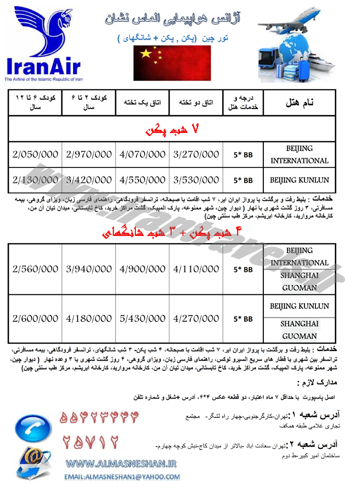 نرخ تورهاي چين