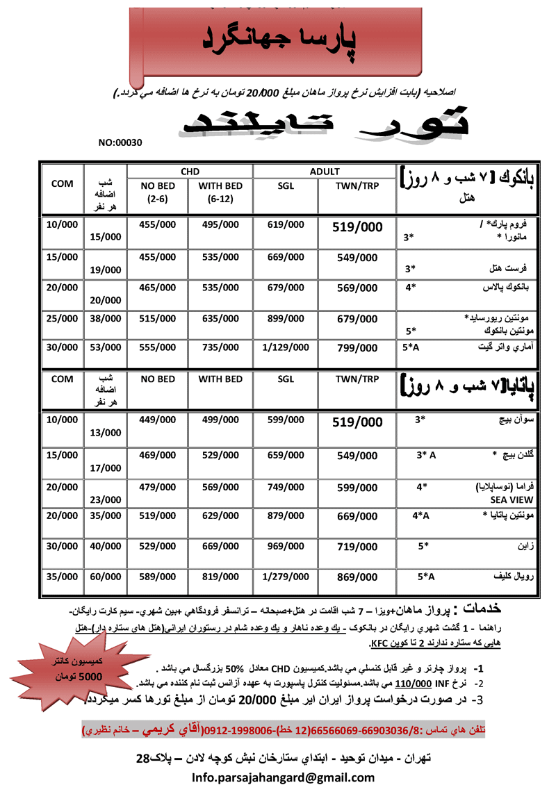 اصلاحيه پكيج هاي تايلند