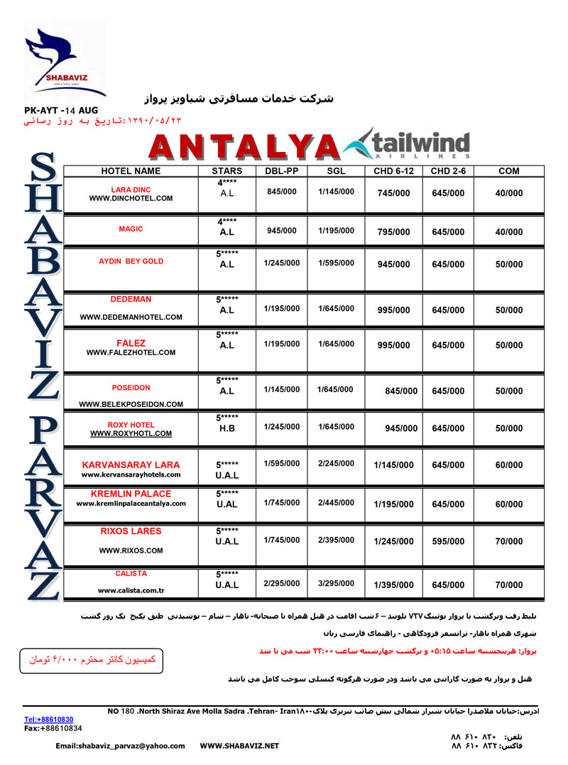 اصلاحيه پکيج انتاليا