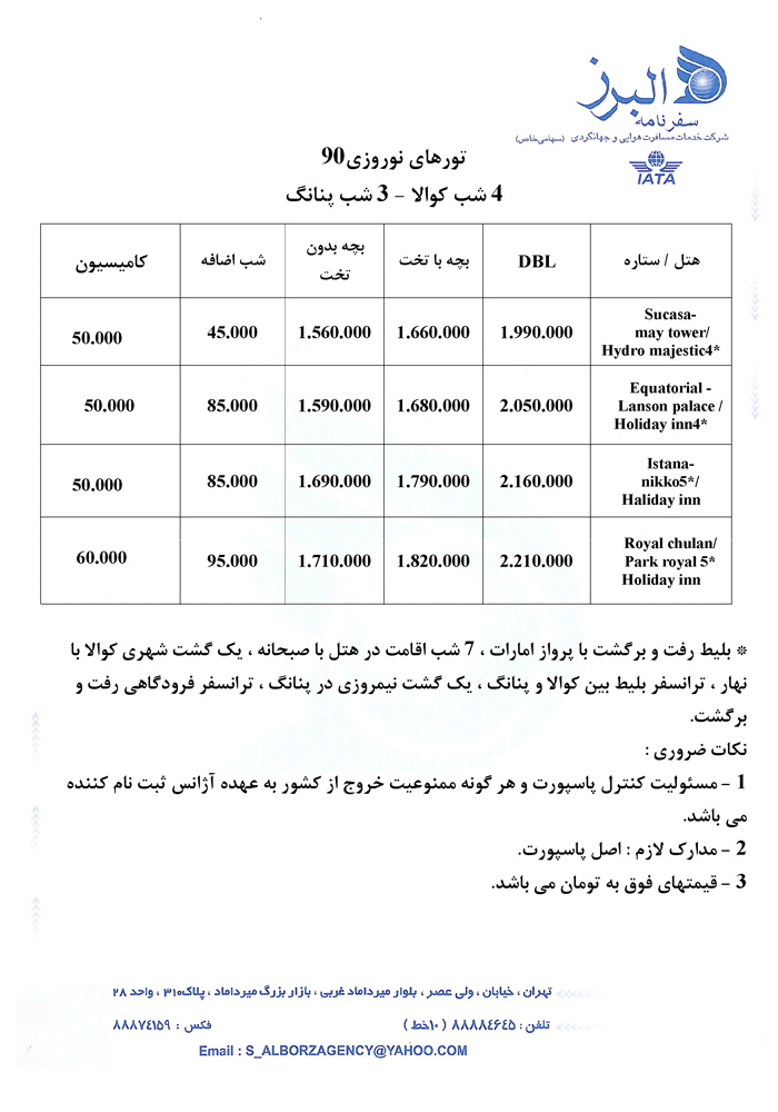 سري نوروزي تورهاي تايلند مالزي اندونزي