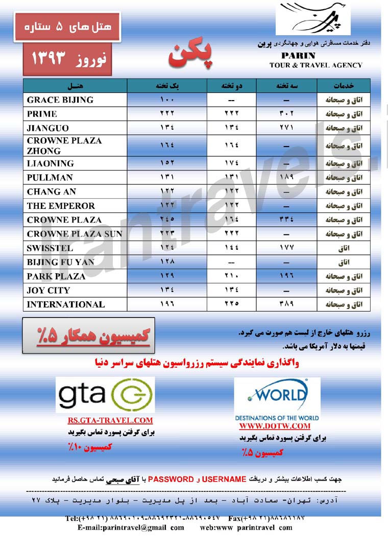 نرخ هتلهاي پکن / نوروزي 