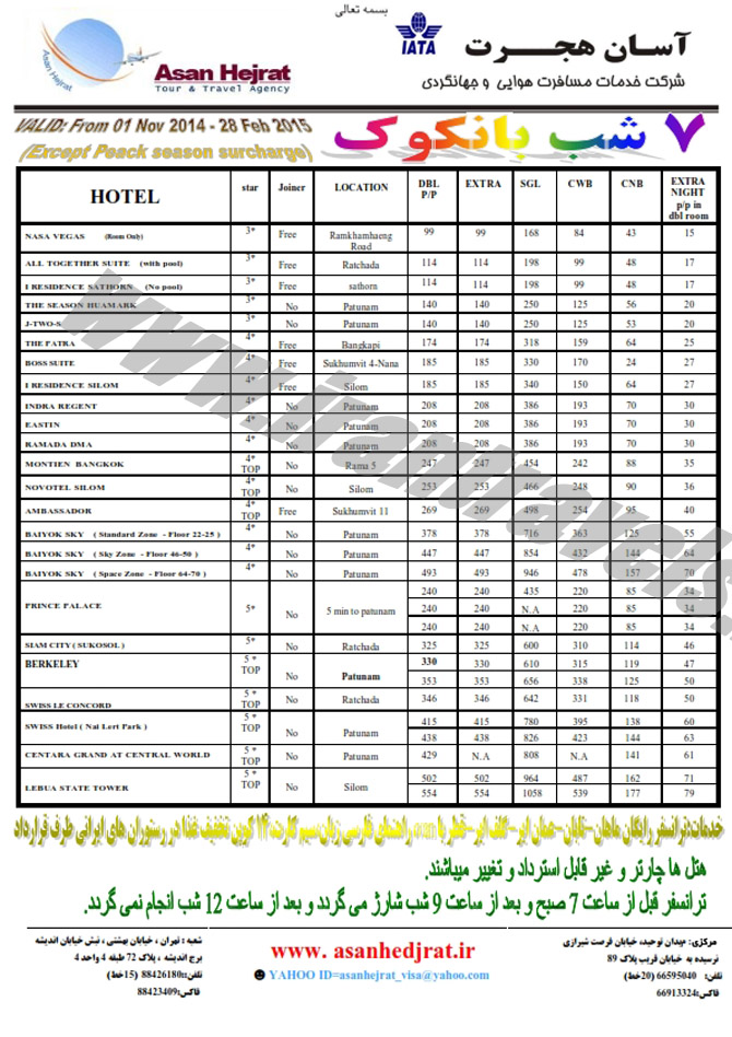 تورهاي تايلند / زمستان 1393