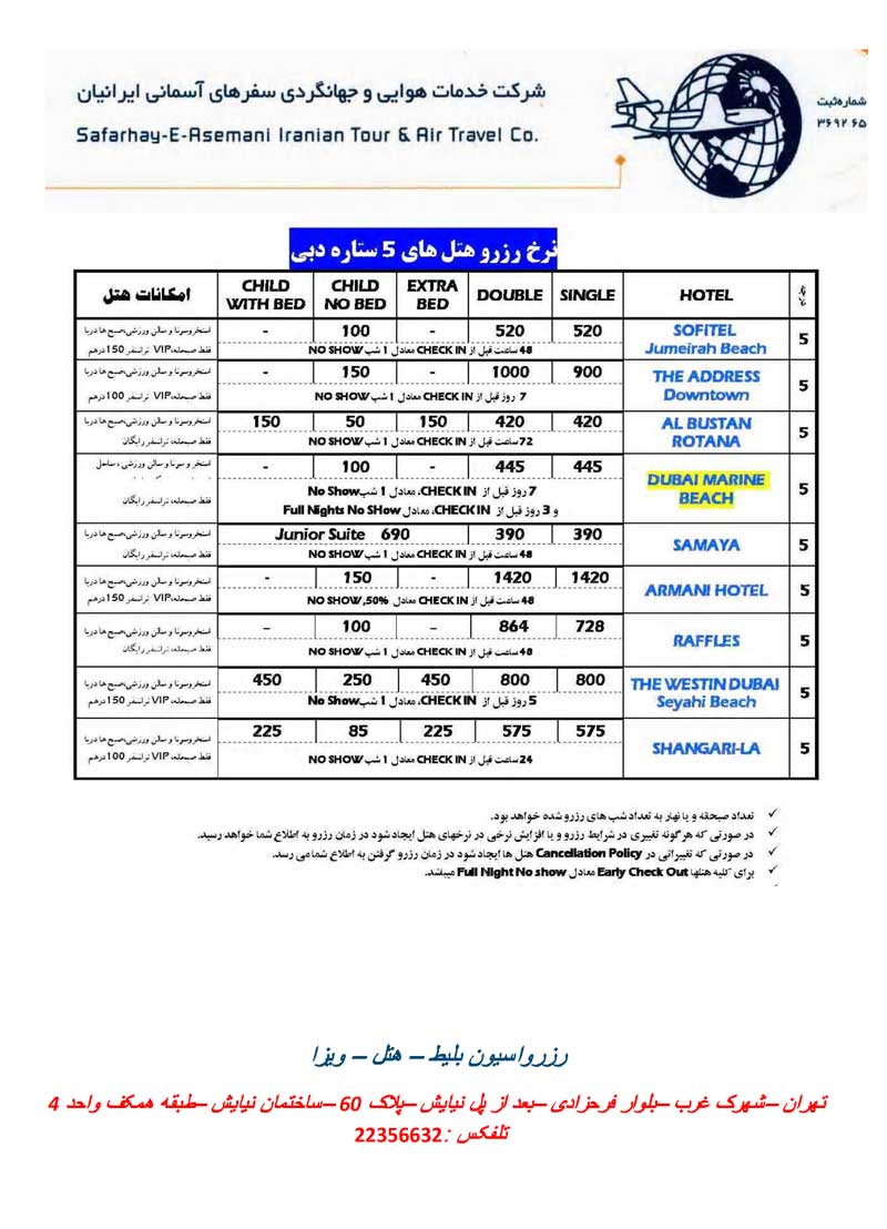 نرخ رزرو هتل هاي 2و3و4و5 ستاره دبي