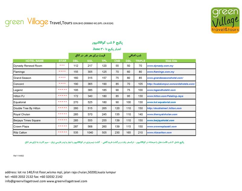 پکيج شش شب کوالالامپور