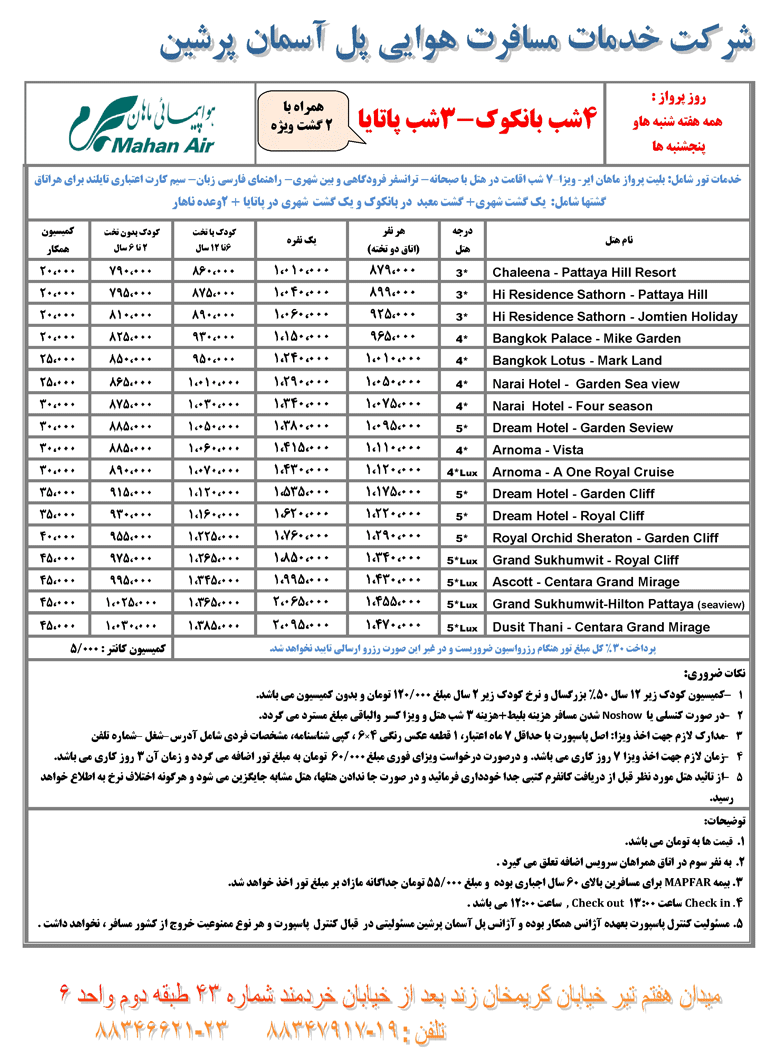 پکيج تورهاي تايلند 