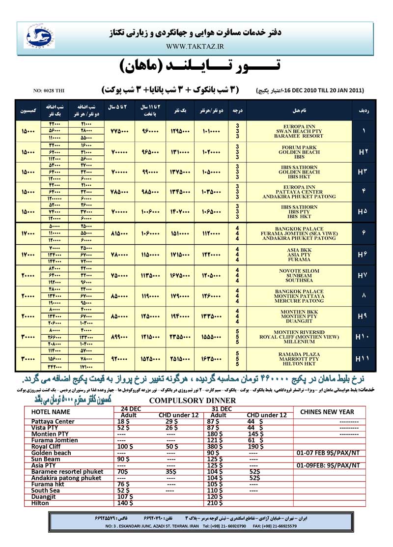 پکيج تورهاي تايلند 