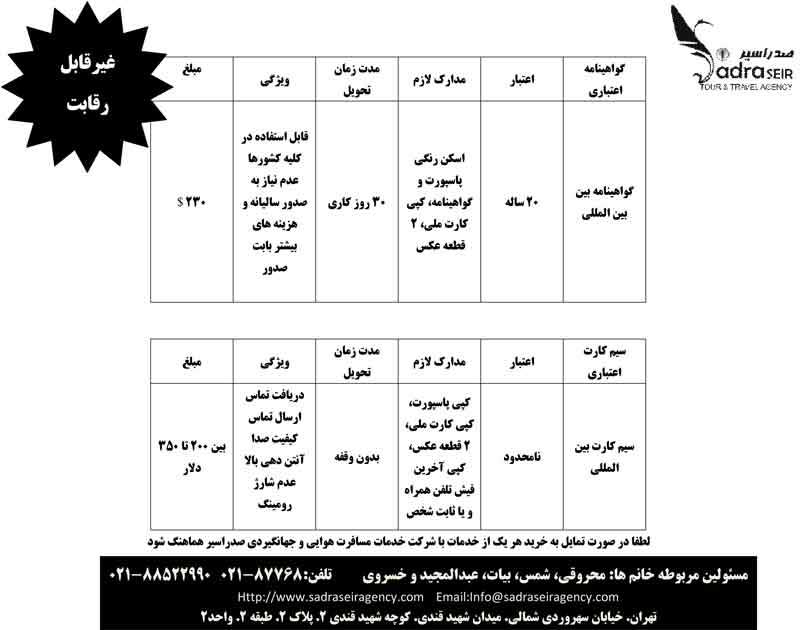 صدور کارت اعتباري-گواهينامه  بين المللي