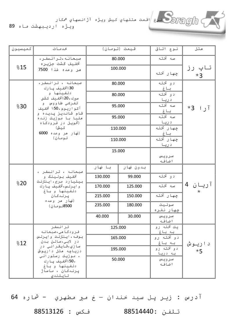 پكيج تور و هتل كيش