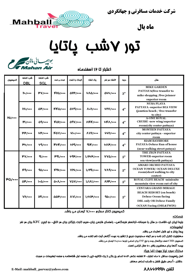 تورهاي تايلند ويژه زمستان88