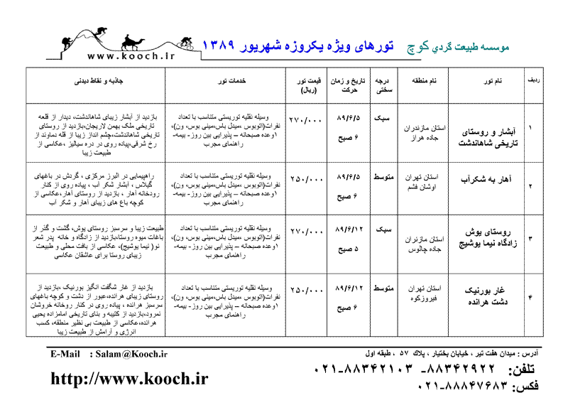 پکيچ تورهاي يکروزه طبيعت گردي 