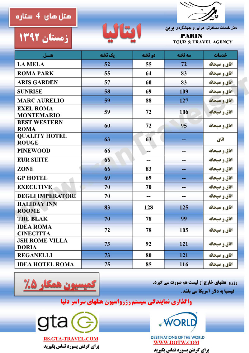 قيمت هتل هاي  ايتاليا / زمستان 92