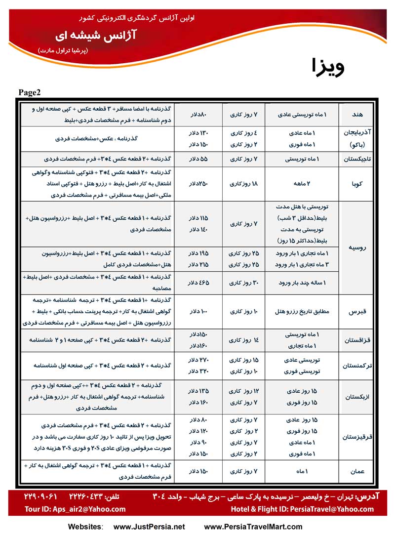 اصلاحيه پکيج ويزا