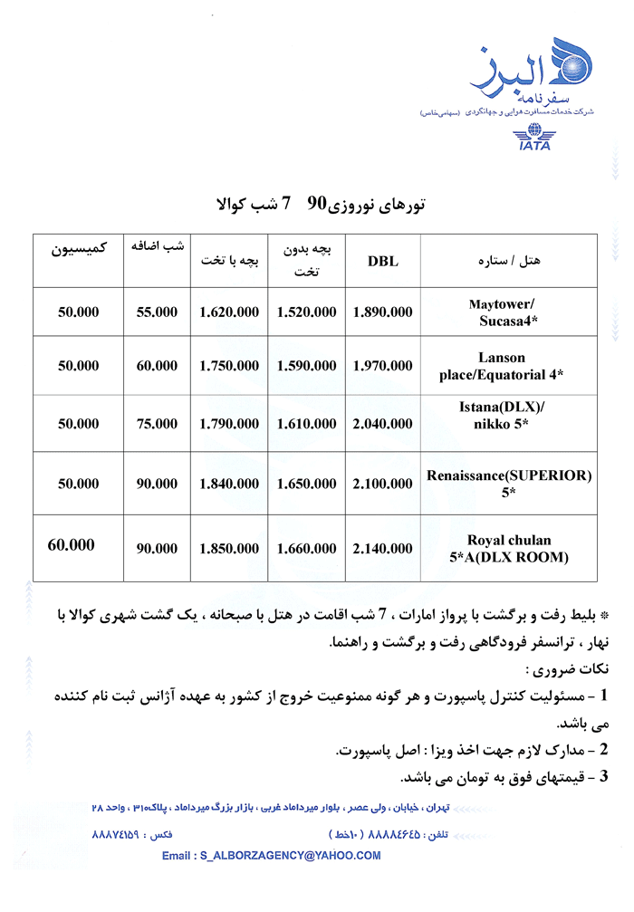 سري نوروزي تورهاي تايلند مالزي اندونزي