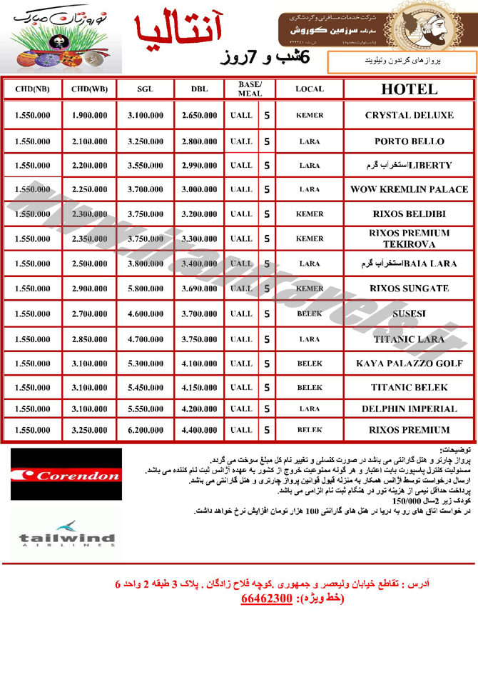 تورهاي ترکيه / نوروز 94