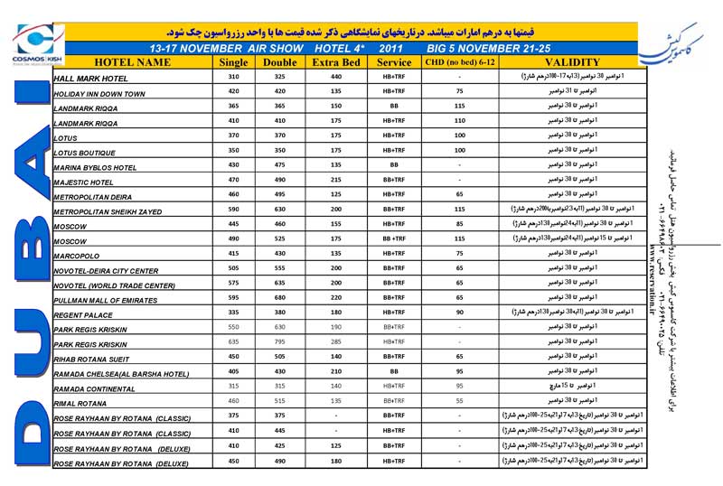 اصلاحيه پکيج هتلهاي دبي