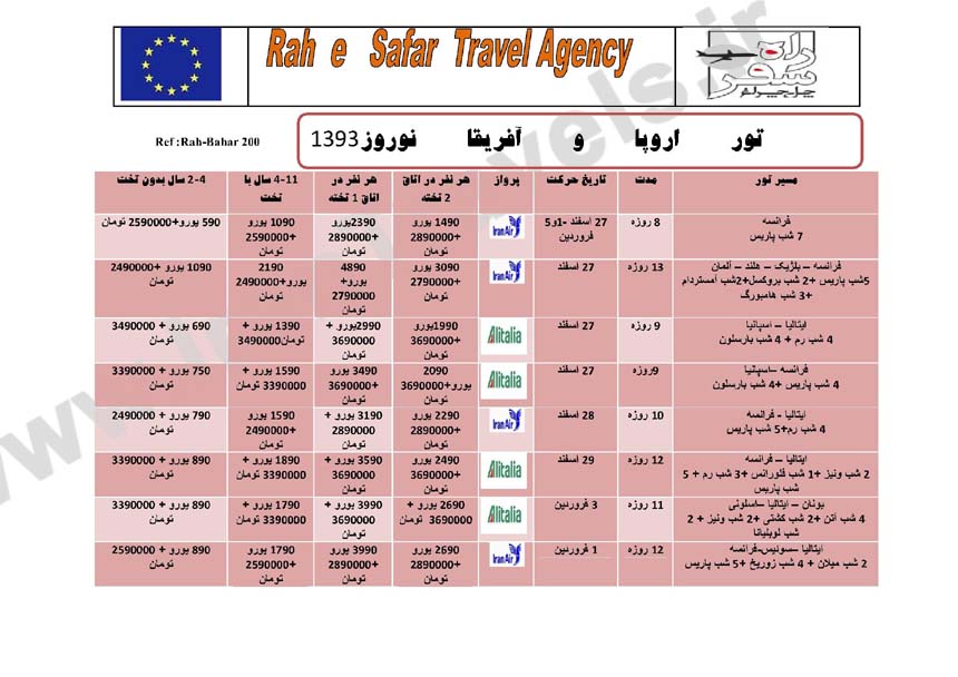 تورهاي اروپا/ ويژه نوروز 93
