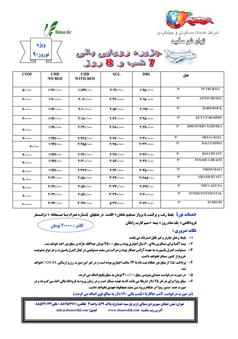 تور بالي ويژه نوروز 90