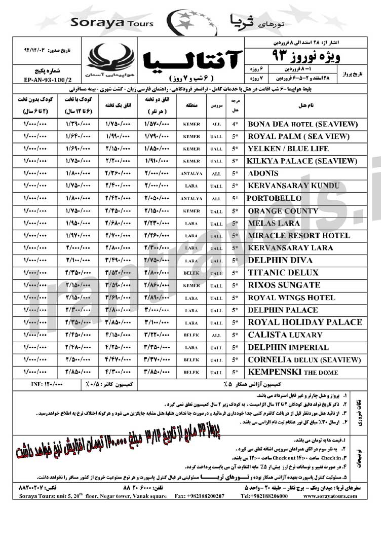 تورهاي ترکيه / ويژه نوروز 93