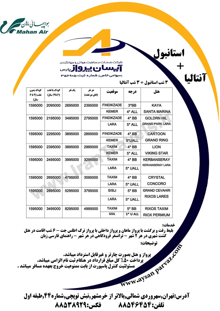 تورهاي تابستاني ترکيه