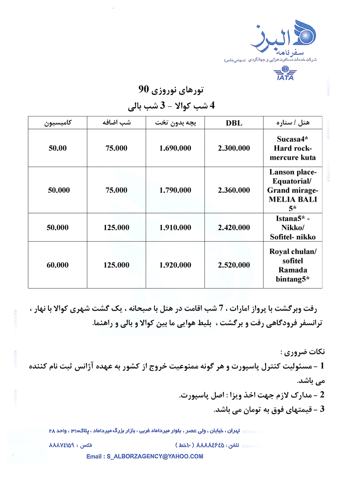 سري نوروزي تورهاي تايلند مالزي اندونزي