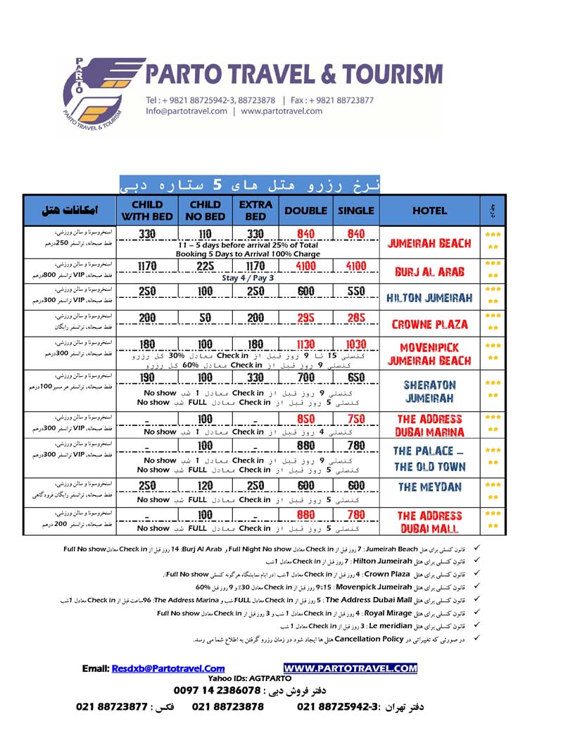 نرخ رزرو هتلهاي دبي نرخ رزرو هتلهاي دبي